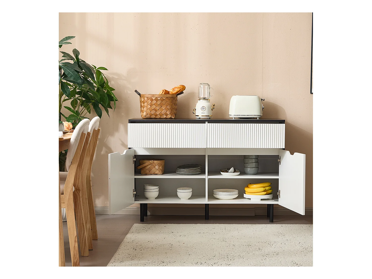 Buffet 120 cm MDF nero bianco tiroirs portes étagères réglables cucina salone salle à manger