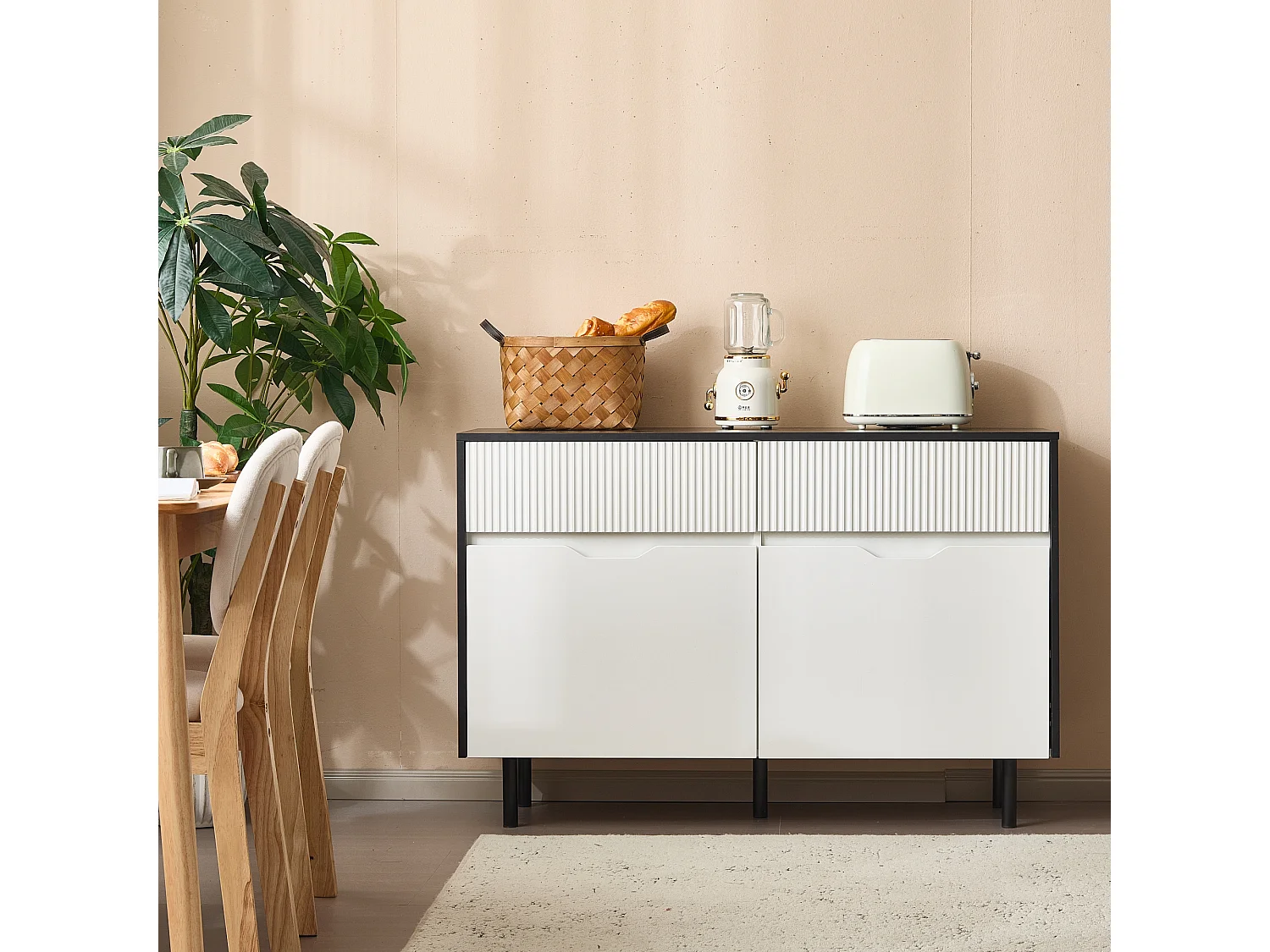 Aparador 120cm MDF preto branco gavetas portas prateleiras reguláveis ​​cozinha sala de estar sala de jantar