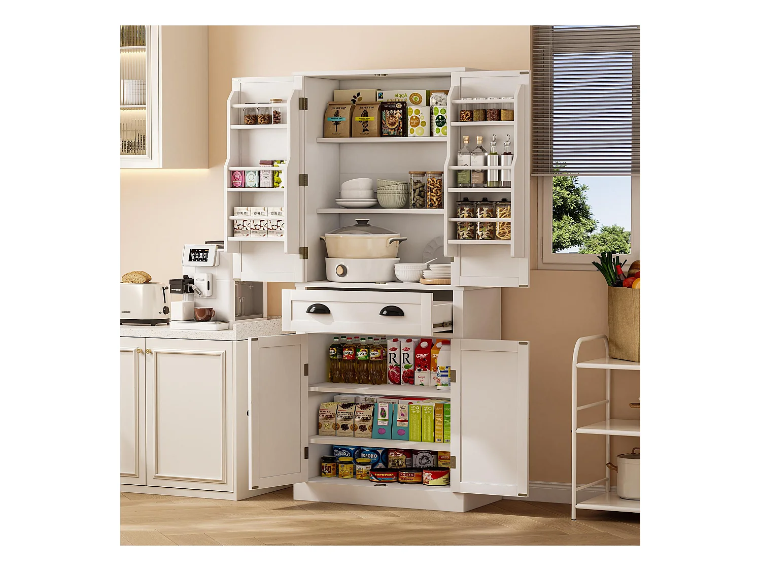 Guarda-roupa MDF 182cm 4 portas 1 gaveta armazenamento cozinha sala branco