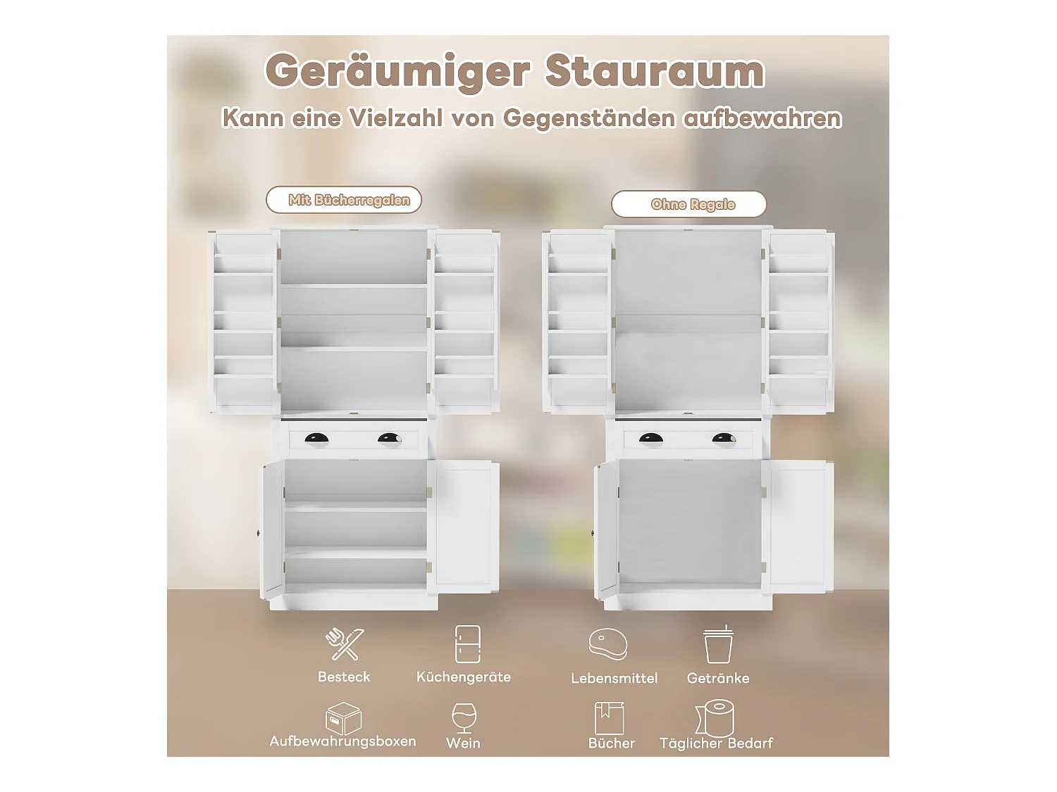 Guarda-roupa MDF 182cm 4 portas 1 gaveta armazenamento cozinha sala branco