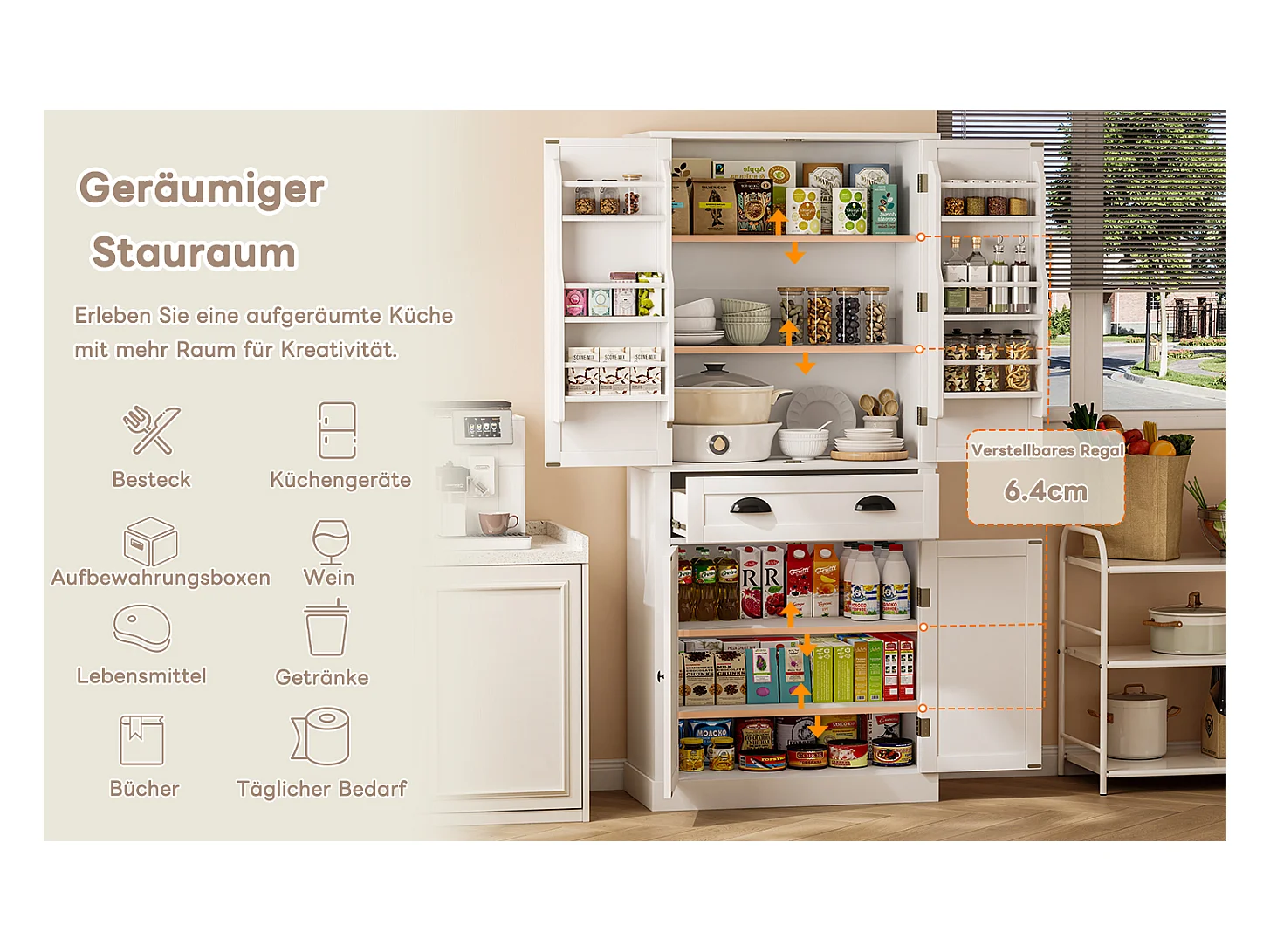 Guarda-roupa MDF 182cm 4 portas 1 gaveta armazenamento cozinha sala branco