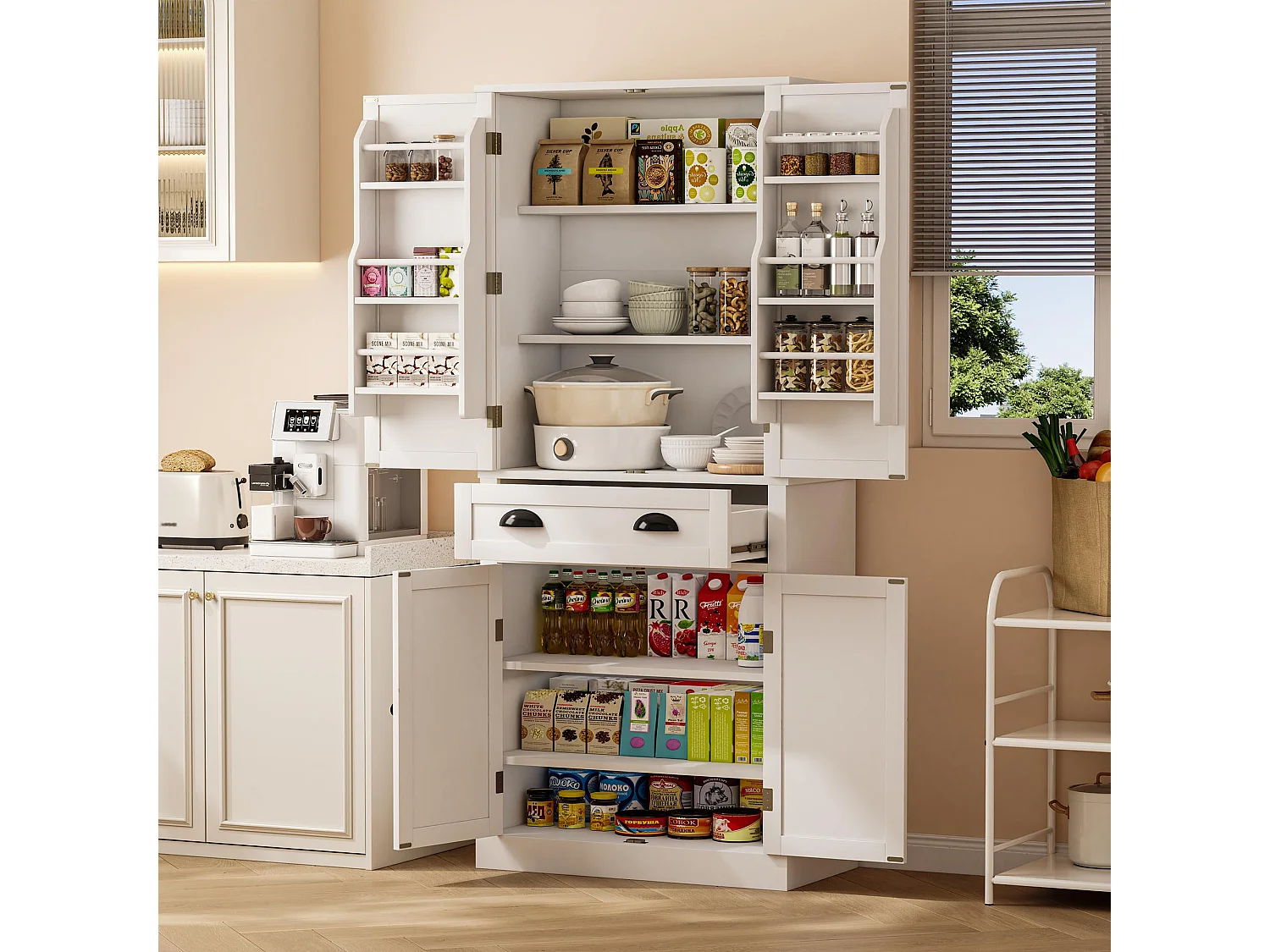 Guarda-roupa MDF 182cm 4 portas 1 gaveta armazenamento cozinha sala branco