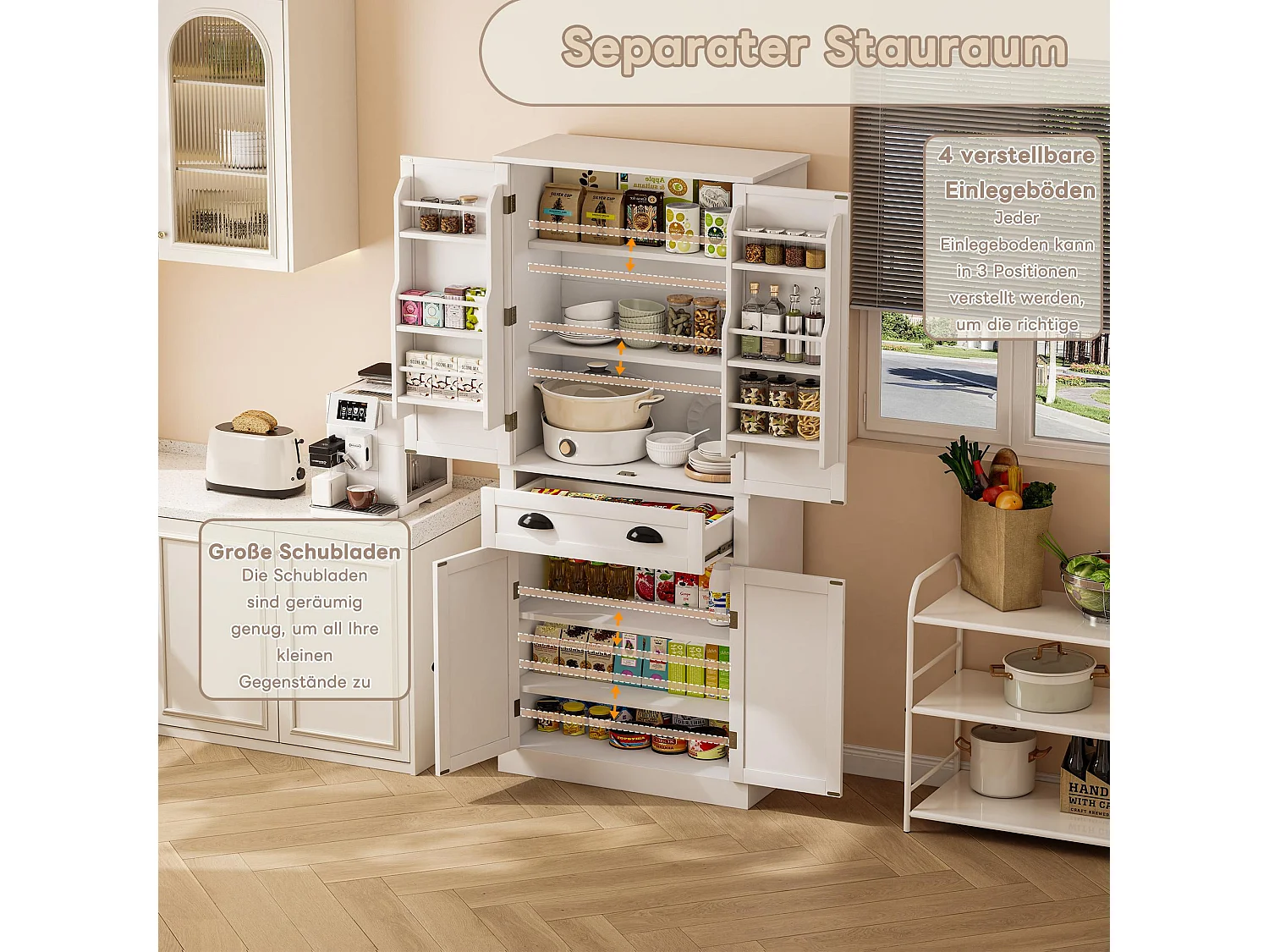 Guarda-roupa MDF 182cm 4 portas 1 gaveta armazenamento cozinha sala branco