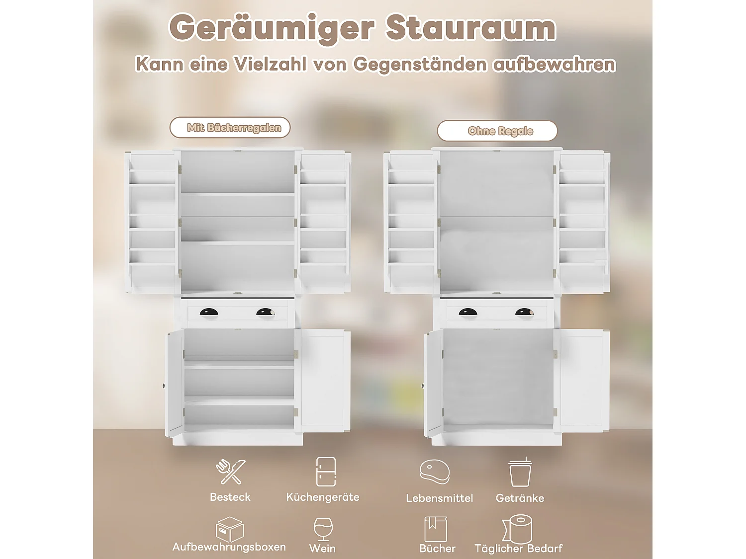 Guarda-roupa MDF 182cm 4 portas 1 gaveta armazenamento cozinha sala branco
