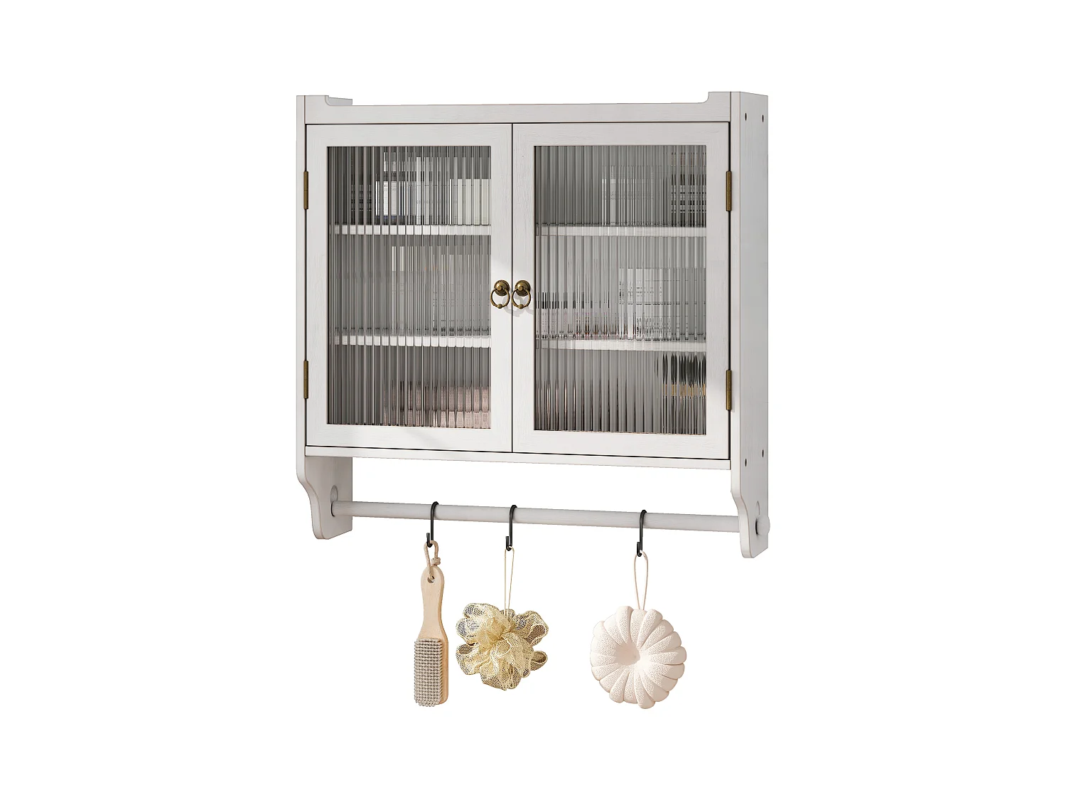 Mueble alto de 60 cm con puerta doble de cristal, almacenaje vintage, MDF, cristal patinado blanco, baño, cocina, salón