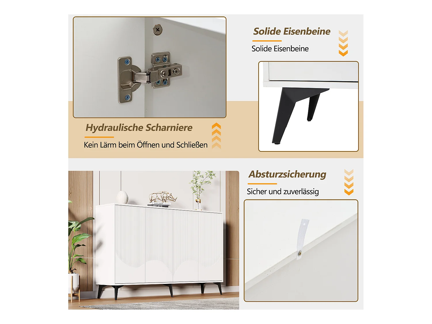 Buffet 160 cm MDF bianco 4 portes étagères réglables meuble rangement salon salle à manger