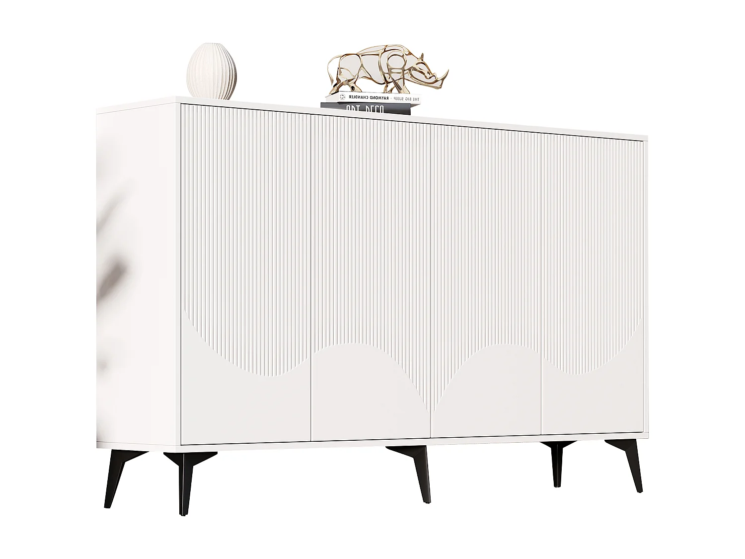 Aparador de MDF blanco de 160cm con 4 puertas y estantes regulables, mueble de almacenaje para salón y comedor