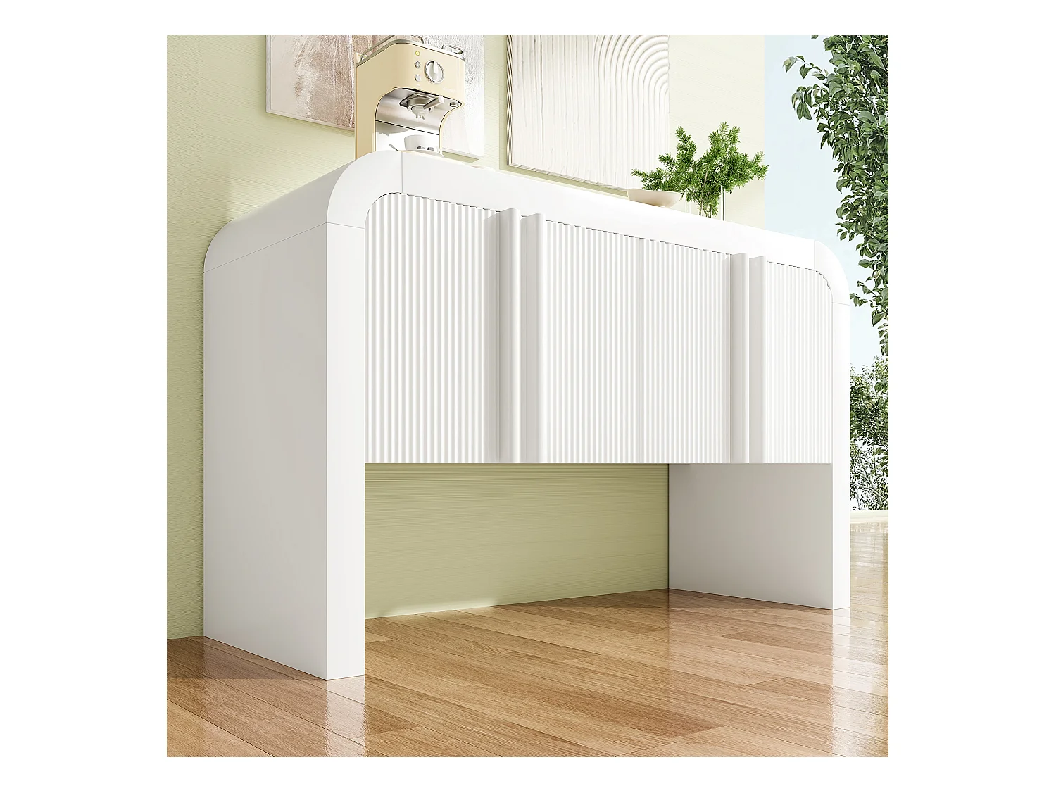 Aparador MDF 120x39,8x75cm Canto Arredondado 4 Portas Sala Cozinha Branco Magnético