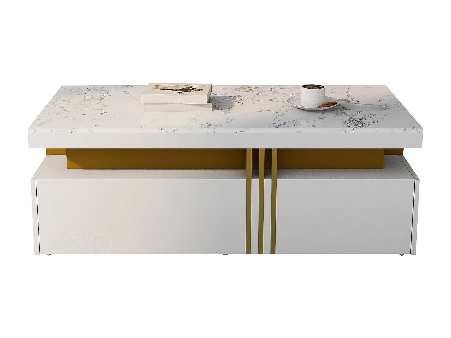 Mueble de TV de diseño en madera blanca de alto brillo de 200 cm con cajones para salón moderno