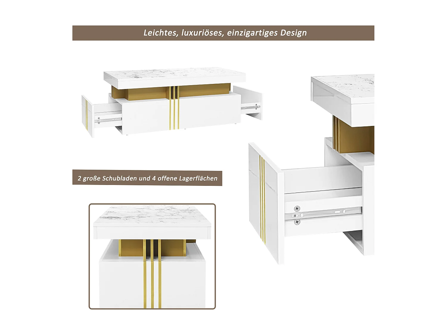 Mueble de TV de diseño en madera blanca de alto brillo de 200 cm con cajones para salón moderno