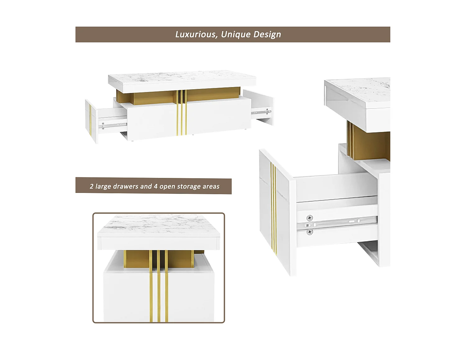 Mueble de TV de diseño en madera blanca de alto brillo de 200 cm con cajones para salón moderno