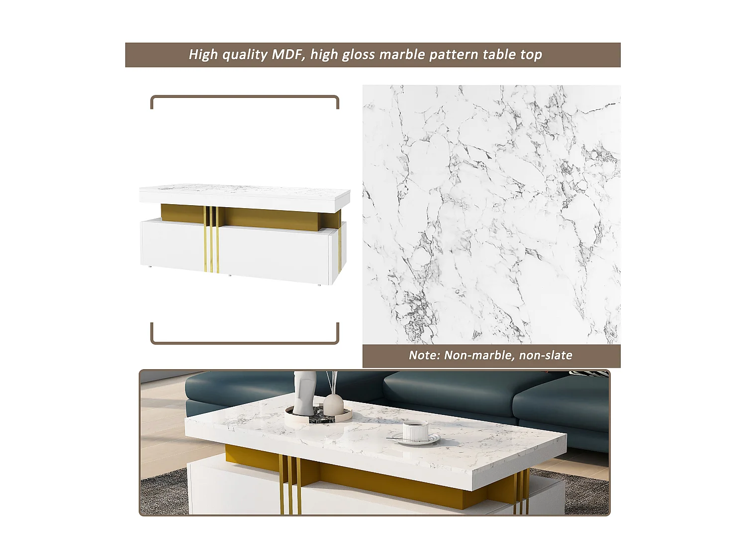 Mueble de TV de diseño en madera blanca de alto brillo de 200 cm con cajones para salón moderno