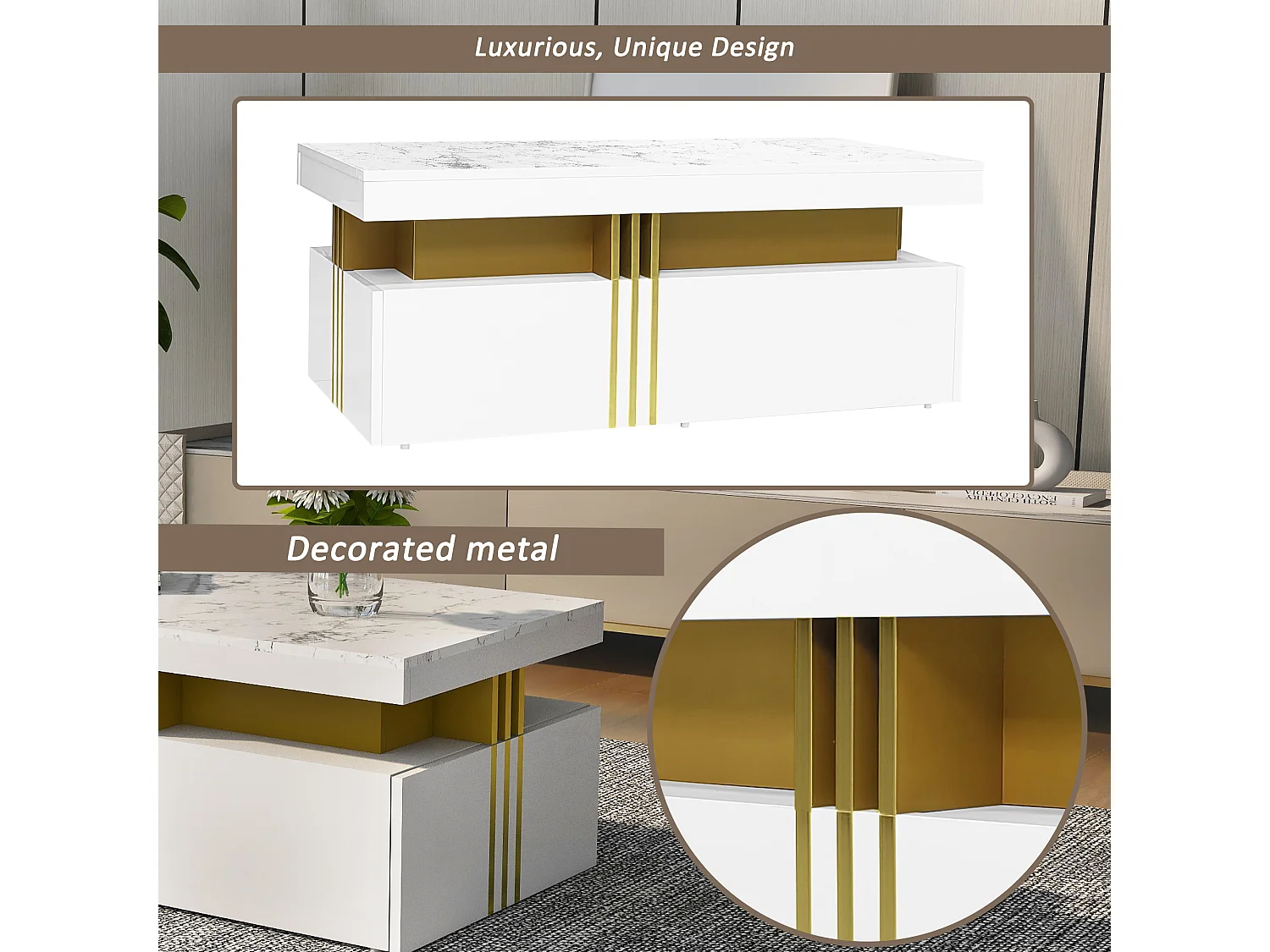 Mueble de TV de diseño en madera blanca de alto brillo de 200 cm con cajones para salón moderno