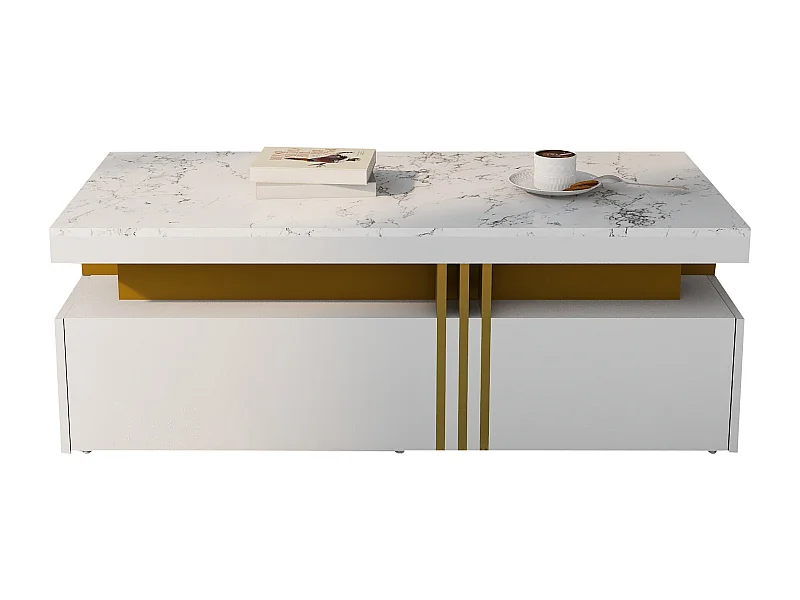 Mobile TV design bois blanc brillant 200 cm con rangements tiroirs salon moderne