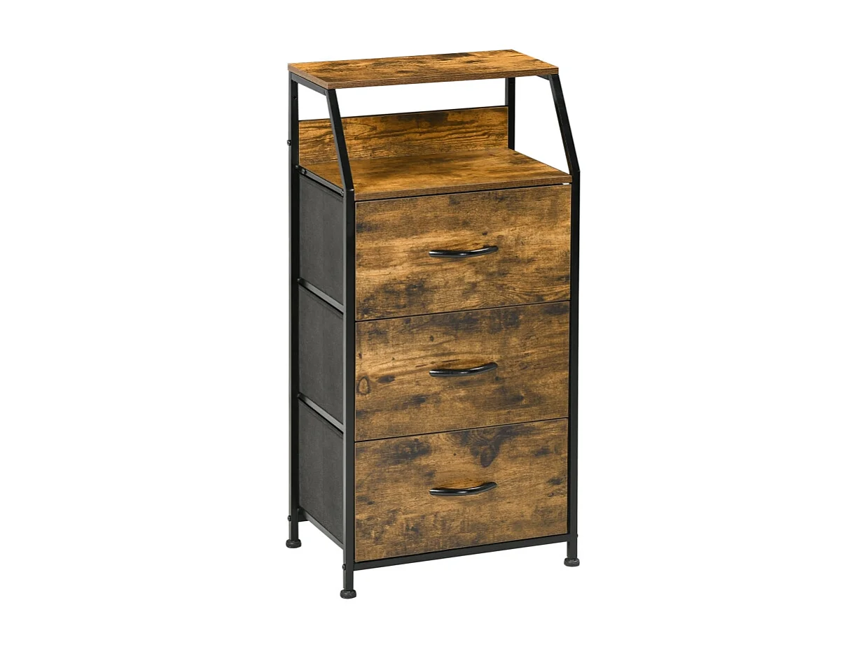 Armário de armazenamento de tecido e metal estilo industrial com 3 gavetas para sala de estar 44x29x92cm marrom