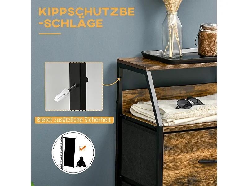 Armário de armazenamento de tecido e metal estilo industrial com 3 gavetas para sala de estar 44x29x92cm marrom