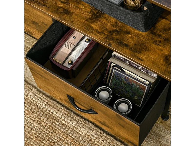 Armário de armazenamento de tecido e metal estilo industrial com 3 gavetas para sala de estar 44x29x92cm marrom