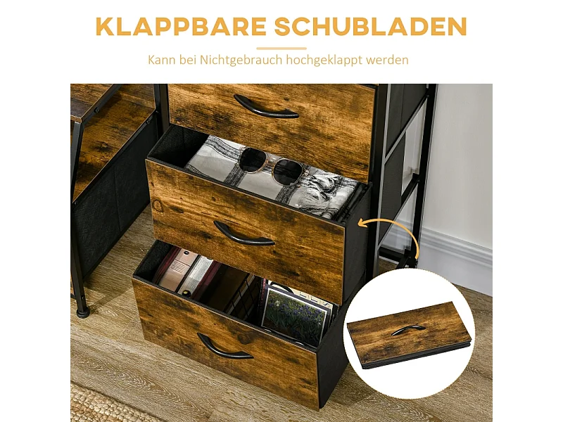 Armário de armazenamento de tecido e metal estilo industrial com 3 gavetas para sala de estar 44x29x92cm marrom