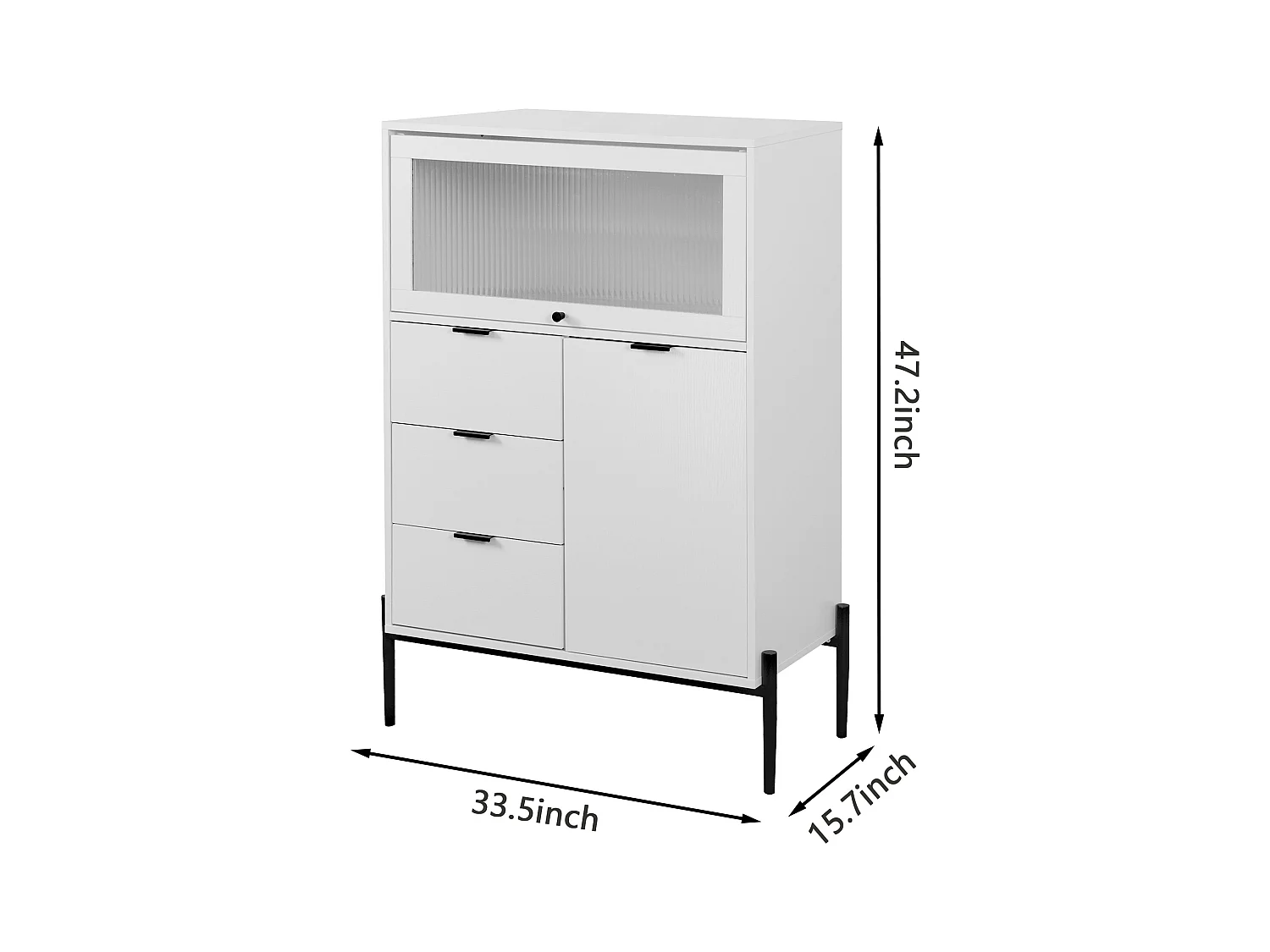 Aparador de madeira com 3 gavetas, 1 porta e 1 porta de vidro para cozinha, sala ou entrada 85x40x120 cm