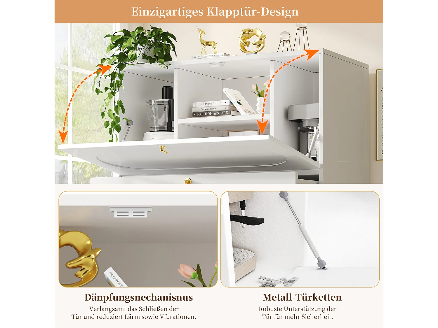 Buffet 2 Tiroirs MDF Falttüren 100x50x140cm Cuisine Salon Blanc