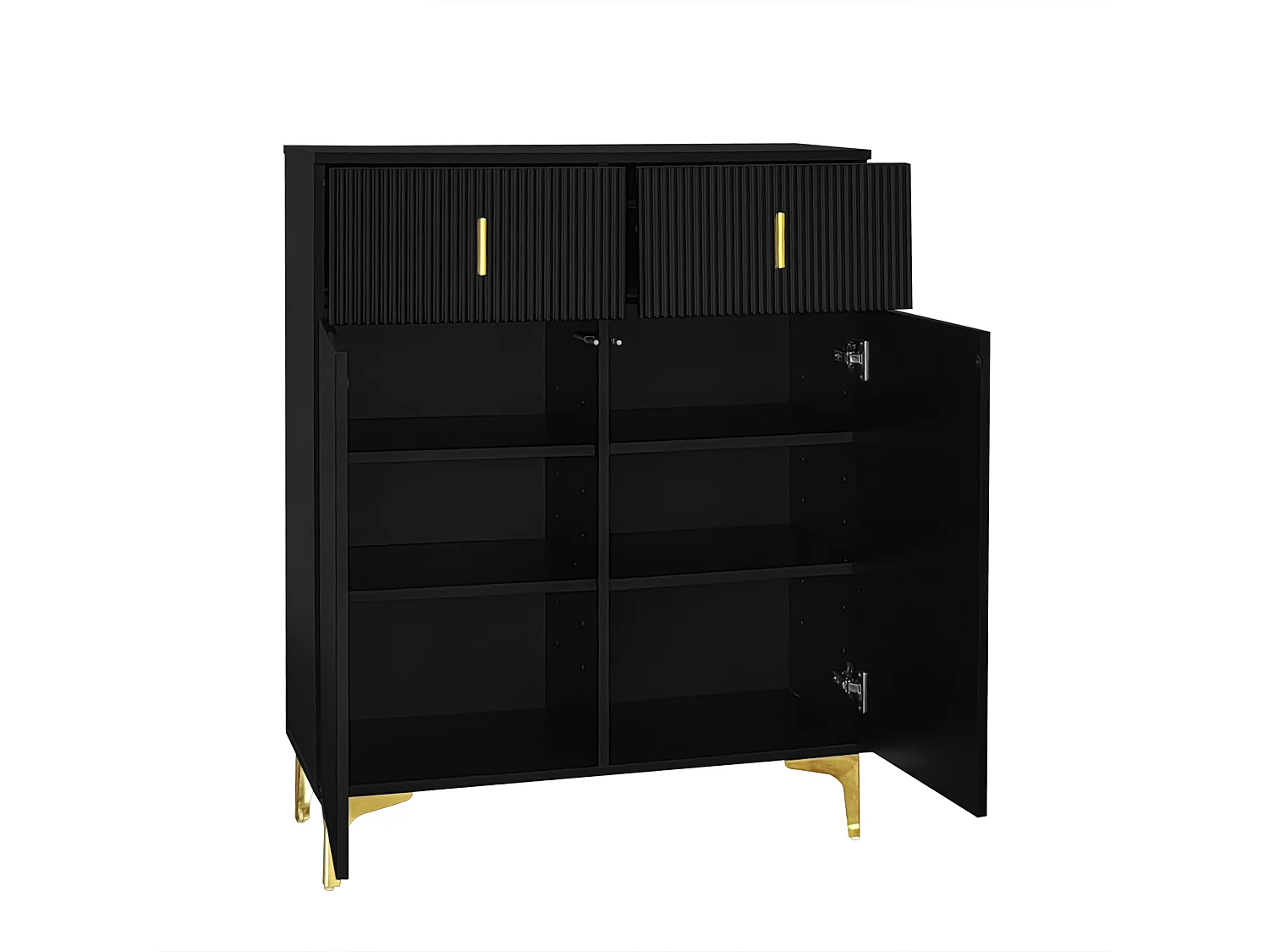 Aparador baixo de madeira preta com 2 portas e 2 gavetas, armazenamento para sala e quarto, design, 83 x 101 x 35 cm