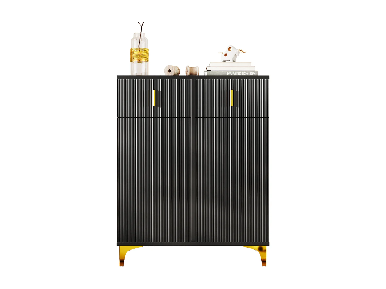 Aparador bajo de madera negra con 2 puertas y 2 cajones, almacenaje para salón y dormitorio, diseño, 83 x 101 x 35 cm