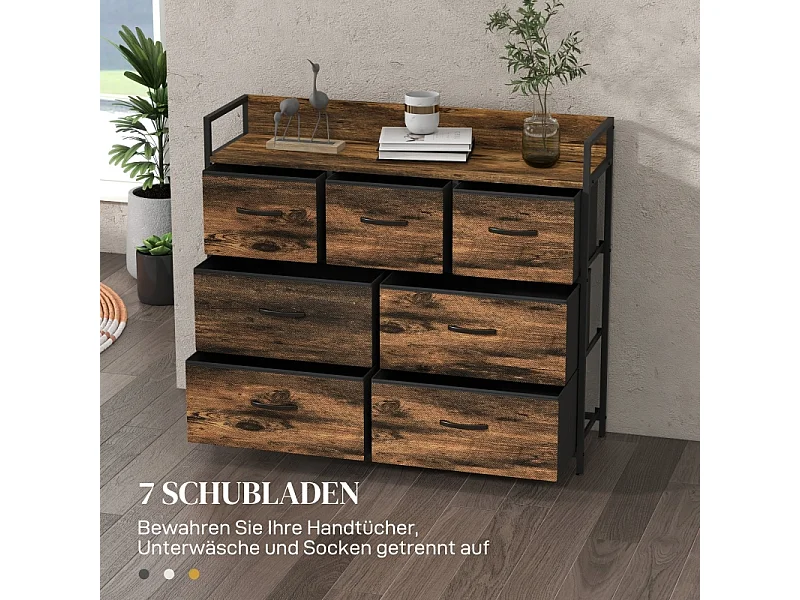 Cômoda 7 gavetas tecido metal armazenamento sala quarto marrom 98 cm