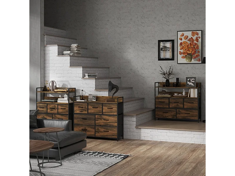 Cômoda 7 gavetas tecido metal armazenamento sala quarto marrom 98 cm