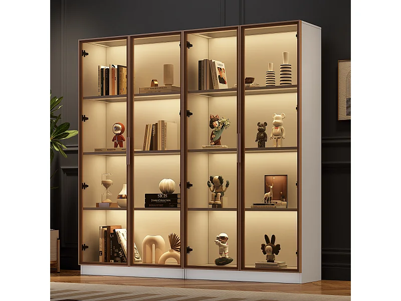 Vitrine LED branca de madeira e vidro para armazenamento, exposição 160x160 cm, sala de estar, escritório moderno