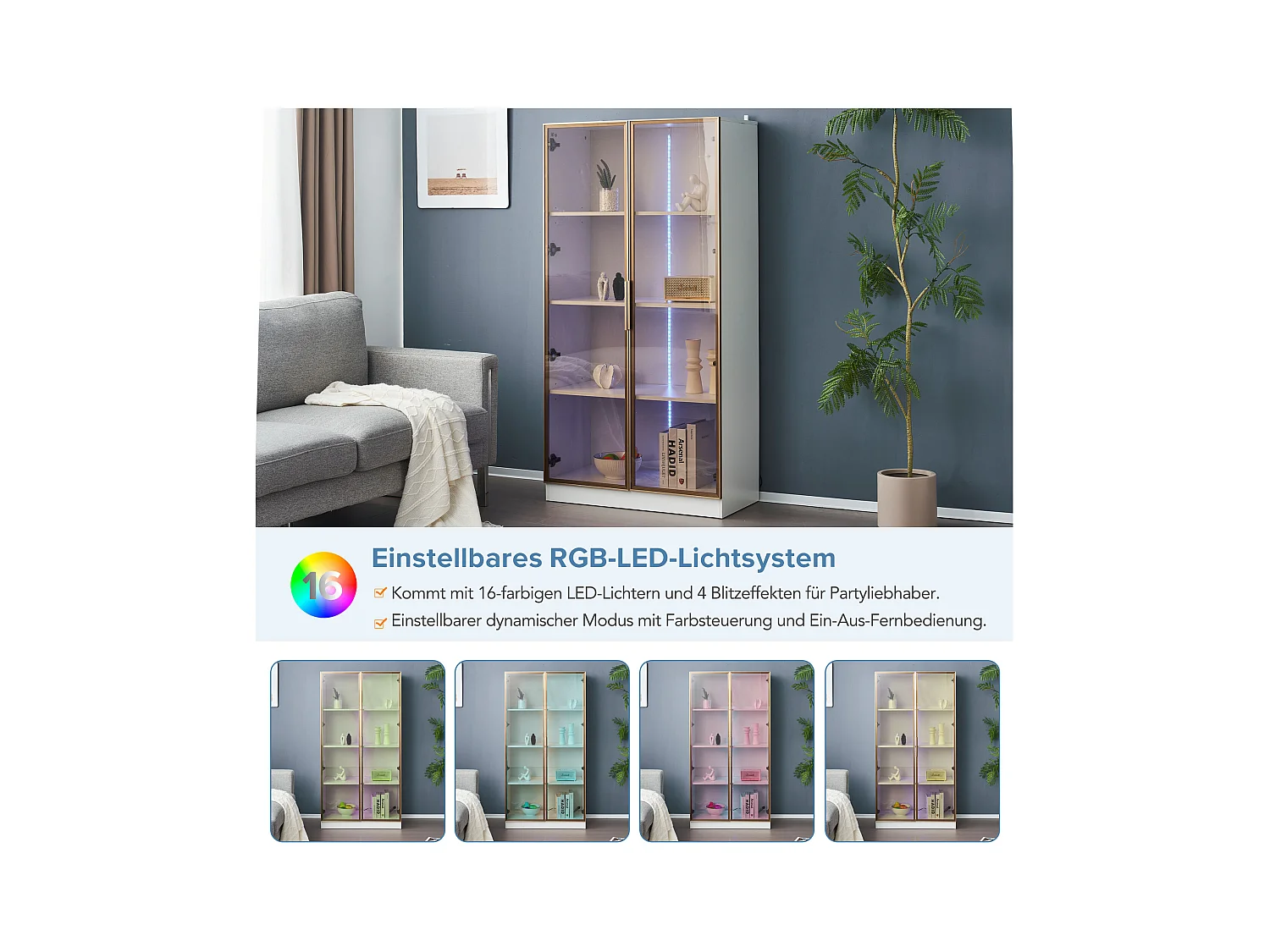 Vitrine LED branca de madeira e vidro para armazenamento, exposição 160x160 cm, sala de estar, escritório moderno