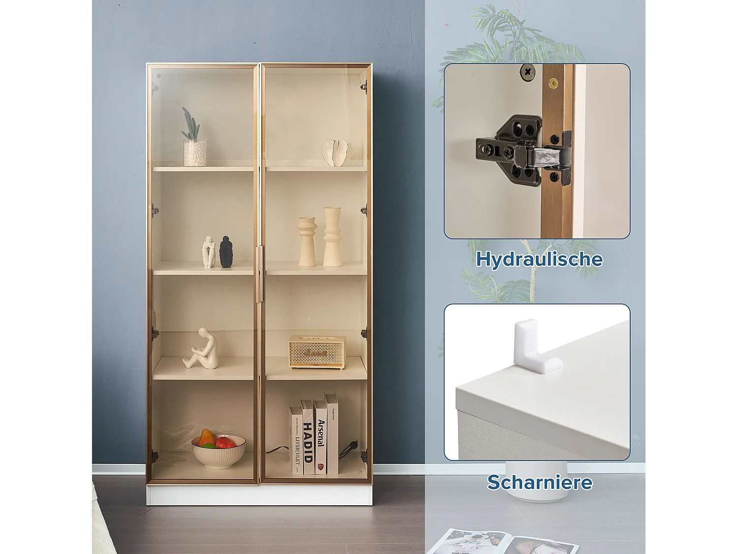 Vitrine LED branca de madeira e vidro para armazenamento, exposição 160x160 cm, sala de estar, escritório moderno