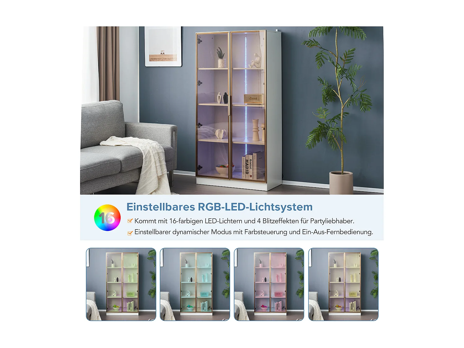 Vitrine LED branca de madeira e vidro para armazenamento, exposição 160x160 cm, sala de estar, escritório moderno