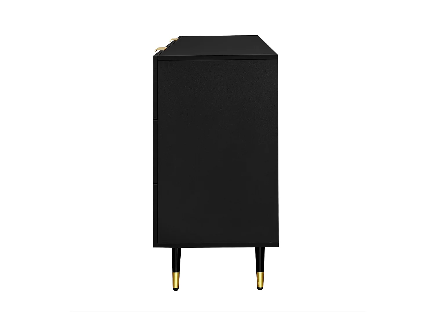 Aparador moderno de madeira com vários painéis, 6 gavetas, sala de estar, quarto, preto e dourado, 120x77x40 cm