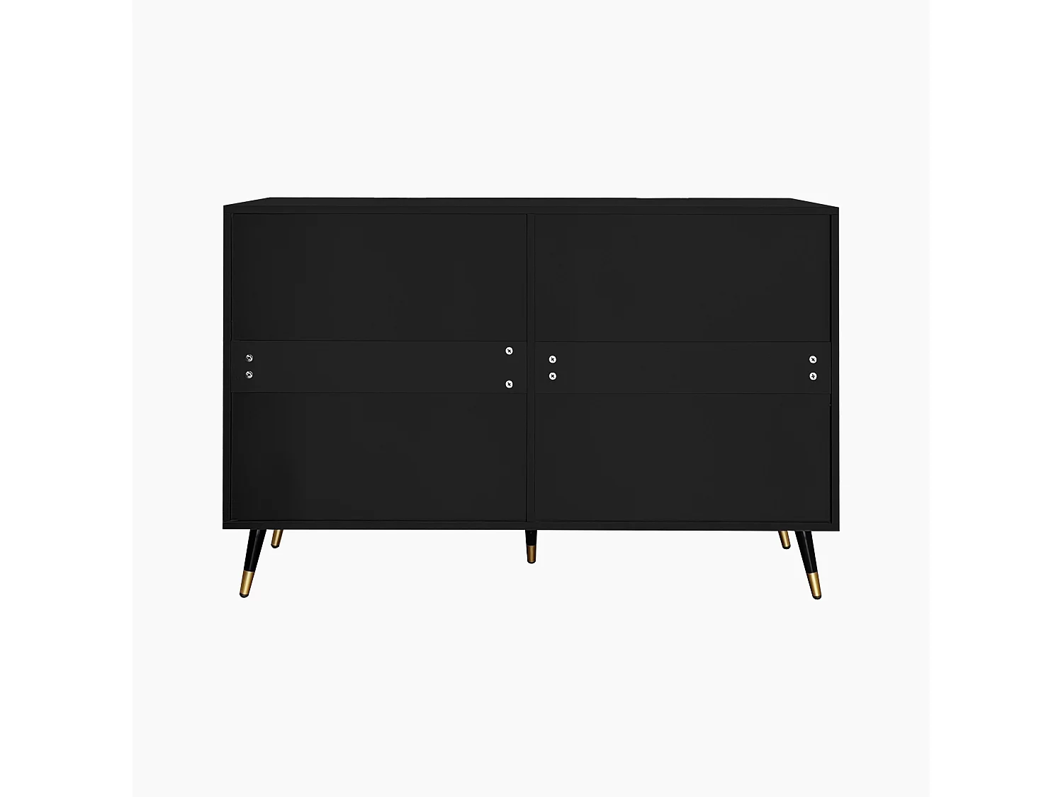 Aparador moderno de madeira com vários painéis, 6 gavetas, sala de estar, quarto, preto e dourado, 120x77x40 cm