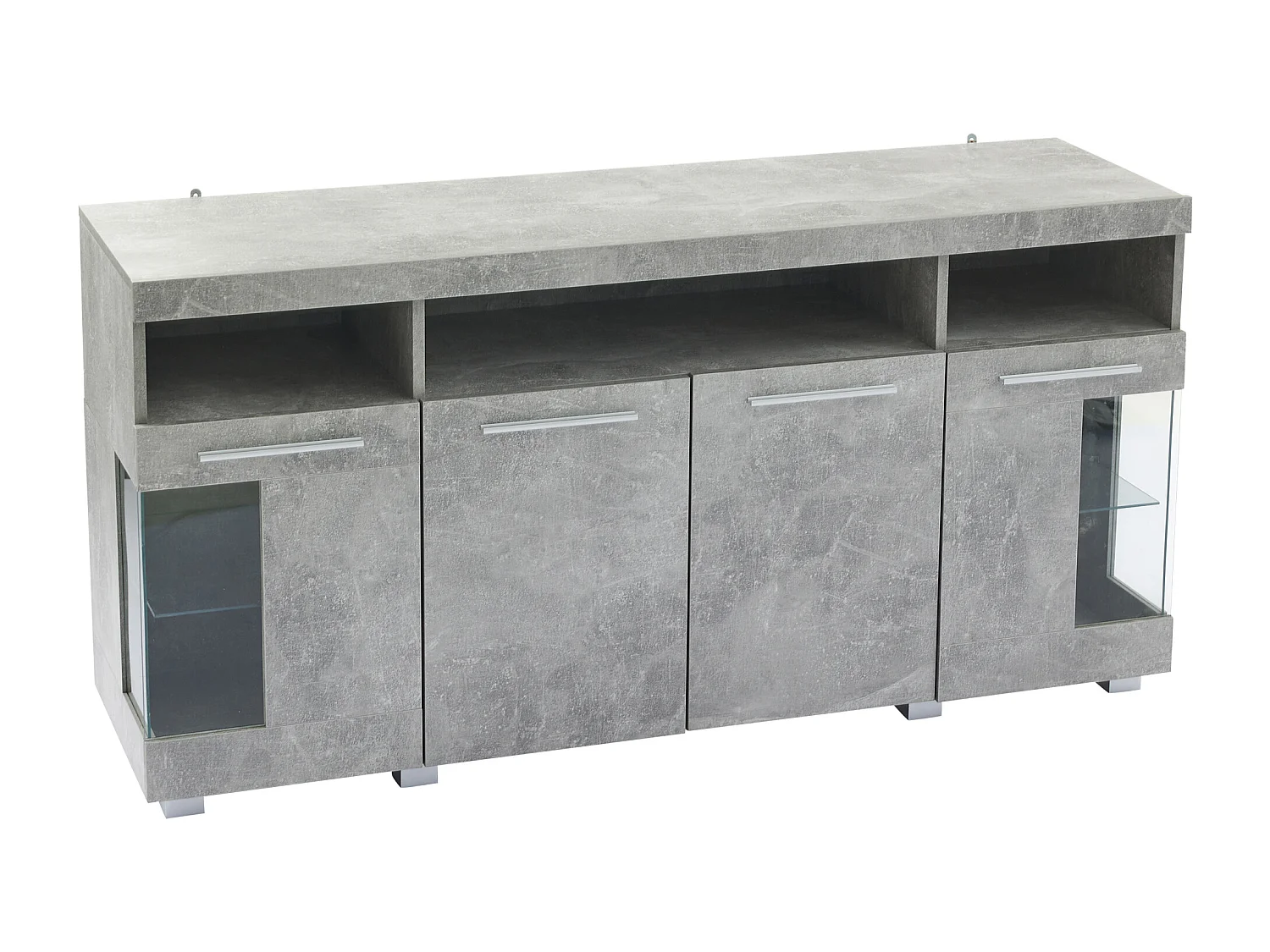 Aparador LED MDF 3 cajones cristal templado salón industrial gris cemento 140x40x70cm