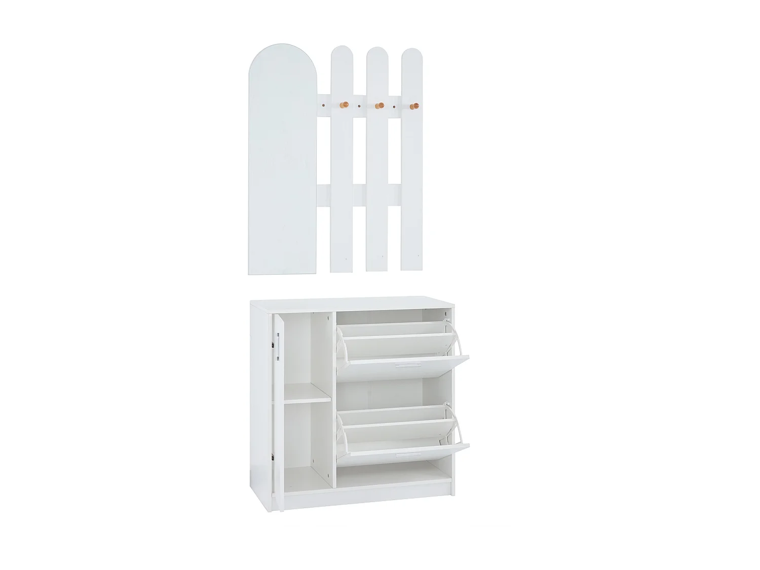 Zapatero de MDF blanco con puerta abatible, entrada compacta, espejo, 80x35x100 cm