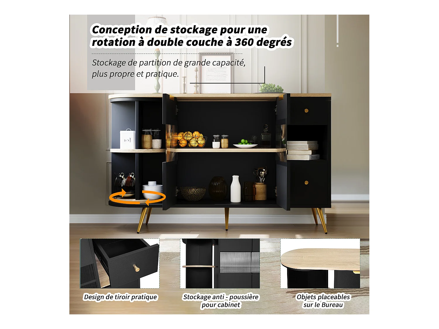 Aparador MDF 130x40x80 cm preto LED com portas de correr de vidro armazenamento sala cozinha