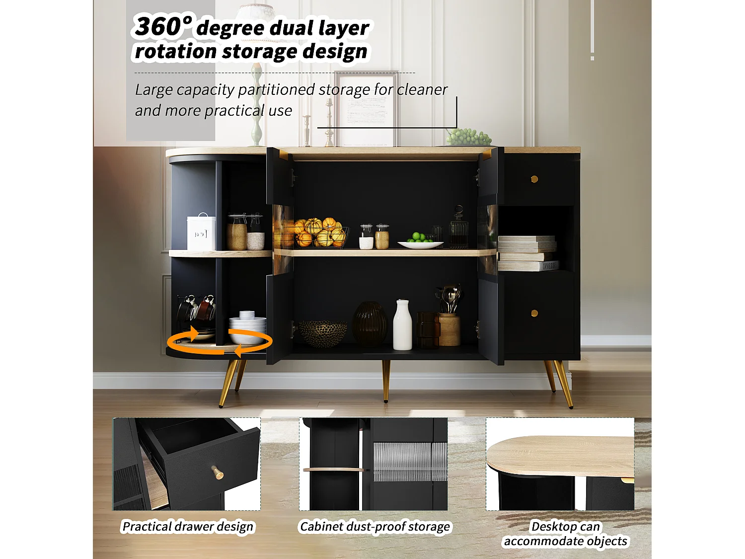 Aparador MDF 130x40x80 cm preto LED com portas de correr de vidro armazenamento sala cozinha