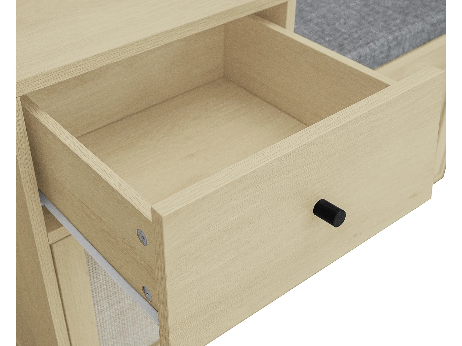 Banco zapatero de aglomerado con 2 puertas y cajones de ratán, asiento acolchado, 90 x 35 x 65 cm