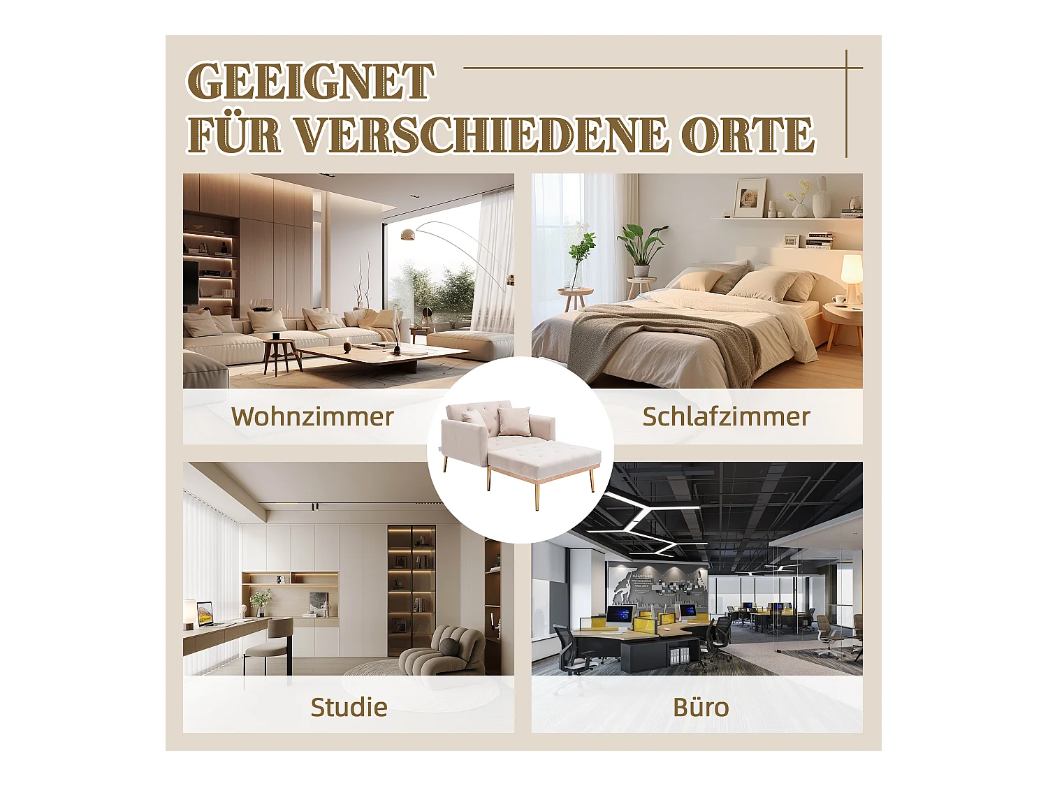 Poltrona relax moderna in tessuto regolabile inclinabile per salone camera da letto Beige