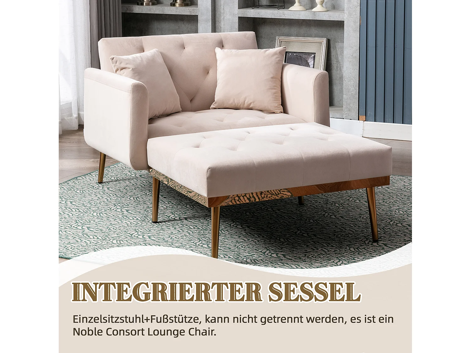 Poltrona relax moderna in tessuto regolabile inclinabile per salone camera da letto Beige