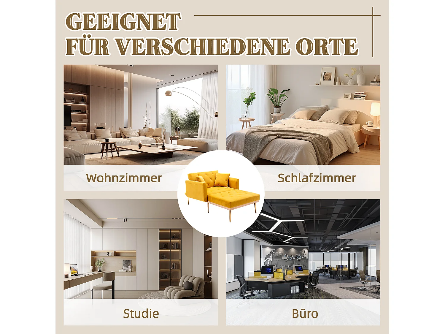 Sillón reclinable ajustable de tela moderna Mango para sala de estar, dormitorio y oficina