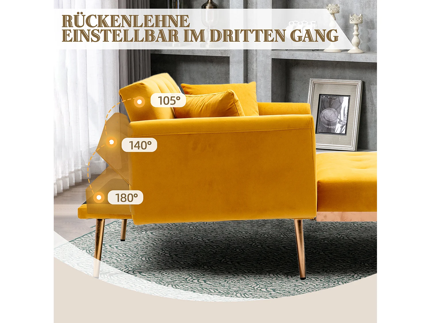 Sillón reclinable ajustable de tela moderna Mango para sala de estar, dormitorio y oficina