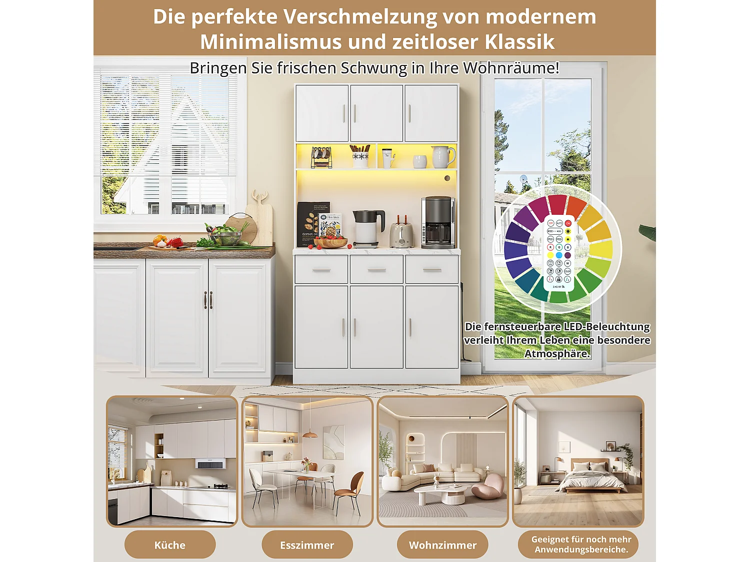 Buffet alto LED MDF 100x40x180 cm con ripiani, ripiani regolabili e prezzi integrati