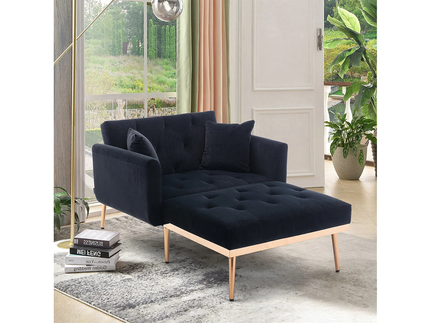 Sillón reclinable de tela moderno ajustable para sala de estar, dormitorio, oficina, color negro.