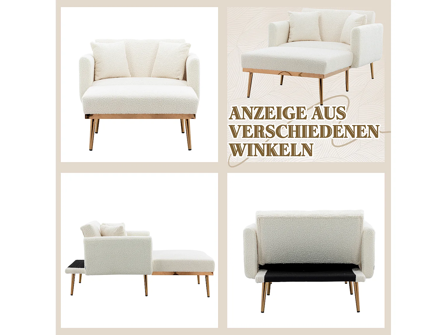 Fauteuil relax moderne tissu ajustable inclinable pour salon chambre Bureau Blanc