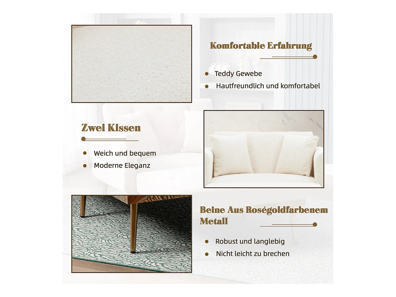 Poltrona reclinável moderna de tecido ajustável para sala de estar, quarto e escritório, branca