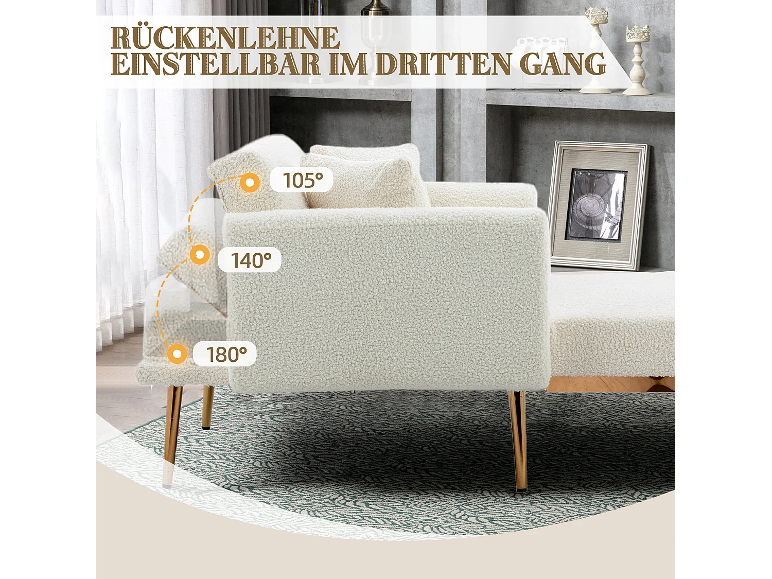 Fauteuil relax moderne tissu ajustable inclinable pour salon chambre Bureau Blanc