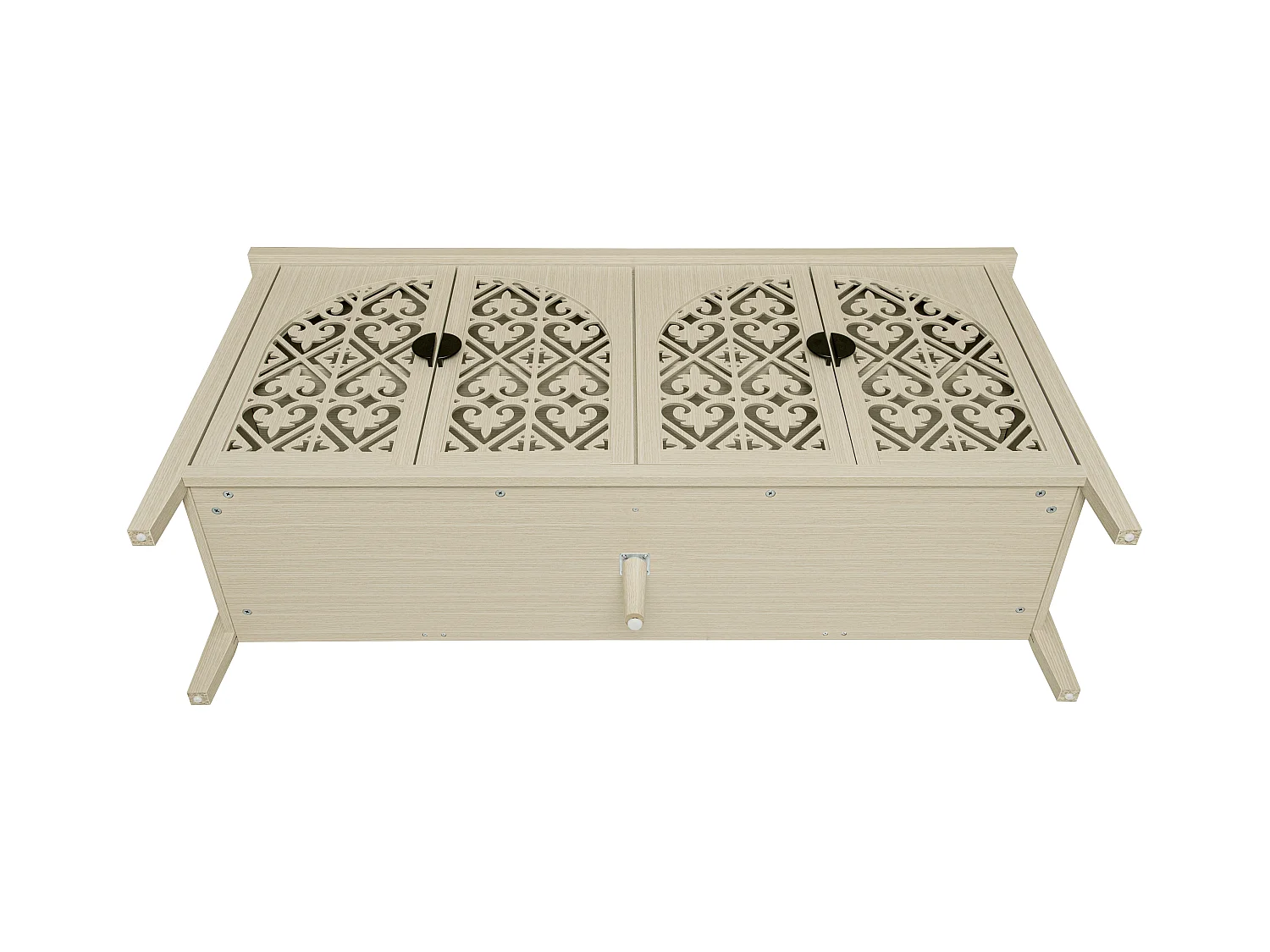 Aparador de 4 portas em madeira natural com painéis esculpidos e arrumação regulável para sala de estar e sala de jantar, 147 cm