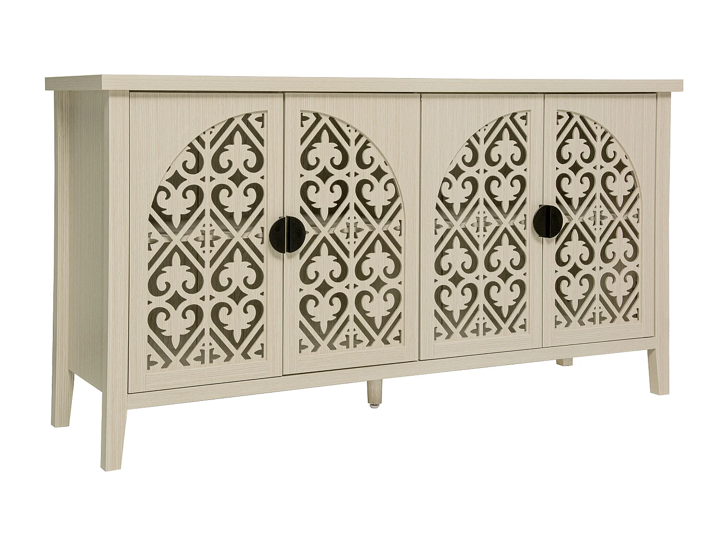 Buffet 4 portes bois naturel panneaux sculptés rangement réglable salon salle à manger 147 cm